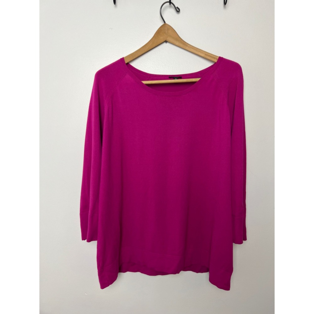 Talbots Woman Magenta Pink Knit Sweater 3X Gold Button Cuffs 3/4 Scoop Neck